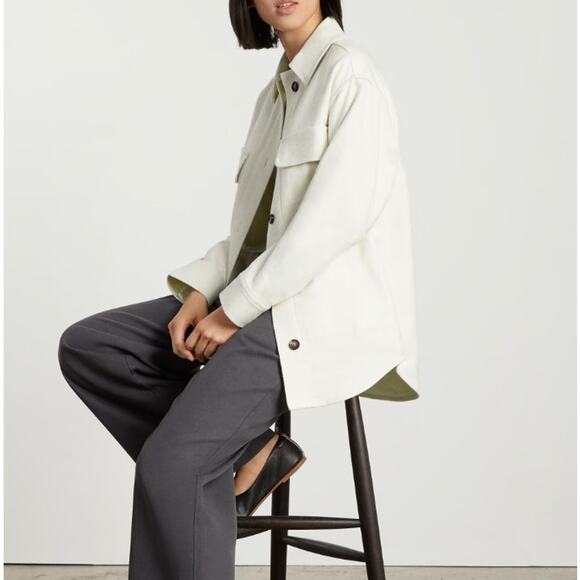 Everlane Cream Oversized Shirt Jacket Womens M Button Up Twill Cotton Collared - Picture 3 of 9